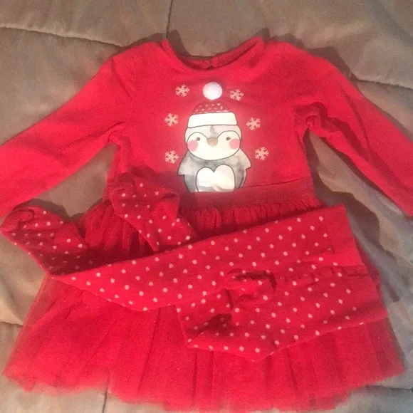 Sparkly Tulle skirted Dress with Pengiun & Matching Tights - Picture 6 of 8